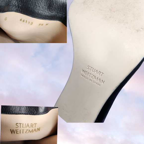 Stuart Weitzman Black Knee High Pull On Soft Leather Gothic Heel Boots Sz 9.5 - Picture 7 of 8